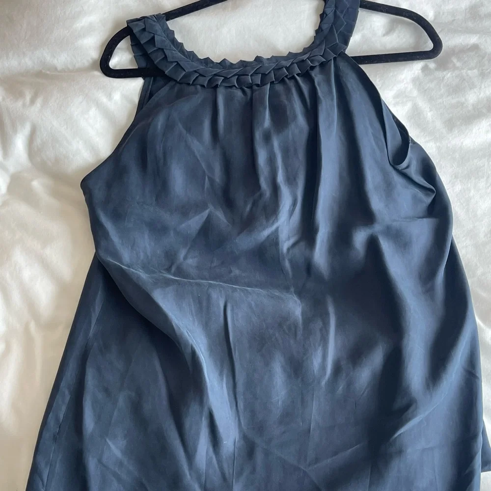 Michael Kors women’s navy silk sleeveless top with scoop braided neckline - Picture 7 of 9